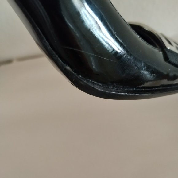 FENDI Silver FF Logo Black Patent Leather Square Toe Heels Vintage New 5.5M - Picture 4 of 12